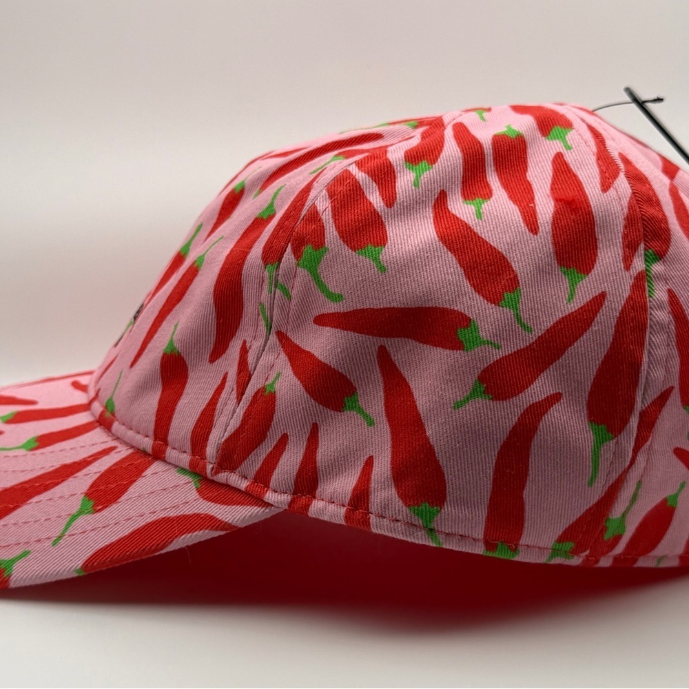 NWT Kate Spade NY Chili Pepper Print Pink Cotton Baseball Cap Designer Hat Chic - Picture 5 of 8
